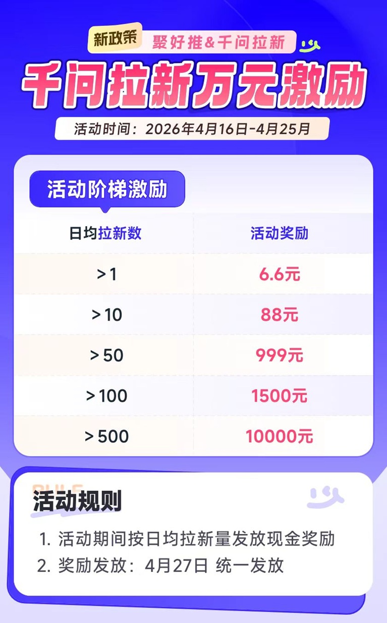 聚好推千問推廣賺錢項(xiàng)目介紹：聚好推千問拉新推廣一級(jí)渠道，全網(wǎng)招募推廣達(dá)人傭金日結(jié)！